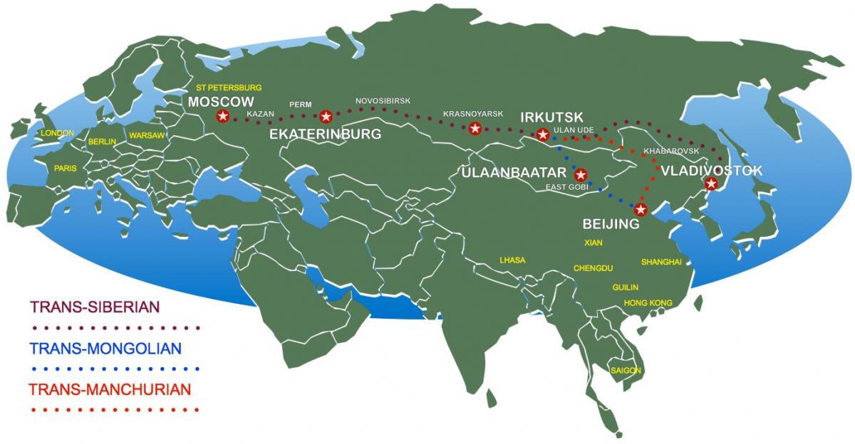 지도 모스크바의 블라디보스토크 기차 노선